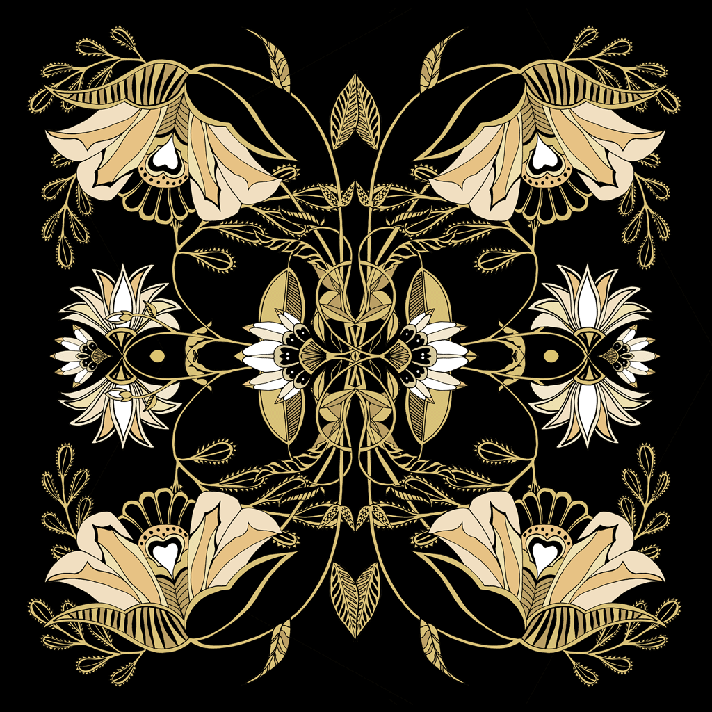 carré de soie gif œillet et lotus black and gold flowers in motion illustration foulard de soie